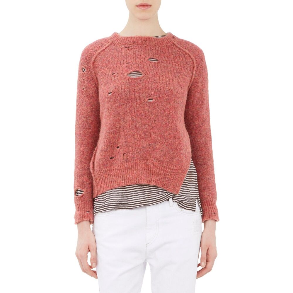 Isabel Marant Etoile Rain Distressed Mohair Wool Sweater Pink Coral 36 S Grunge